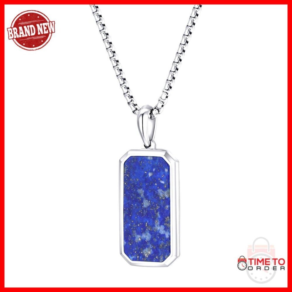 Men's Stainless Steel Dog Tag Necklace with Crystal Pendant, Adjustable Box